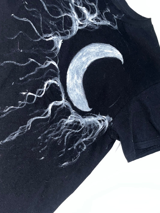 Hand Painted Black Crescent Moon Shirt