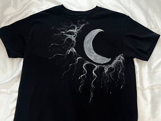 Hand Painted Black Crescent Moon Shirt
