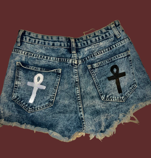 Hand Painted Yin Yang Ankh Shorts